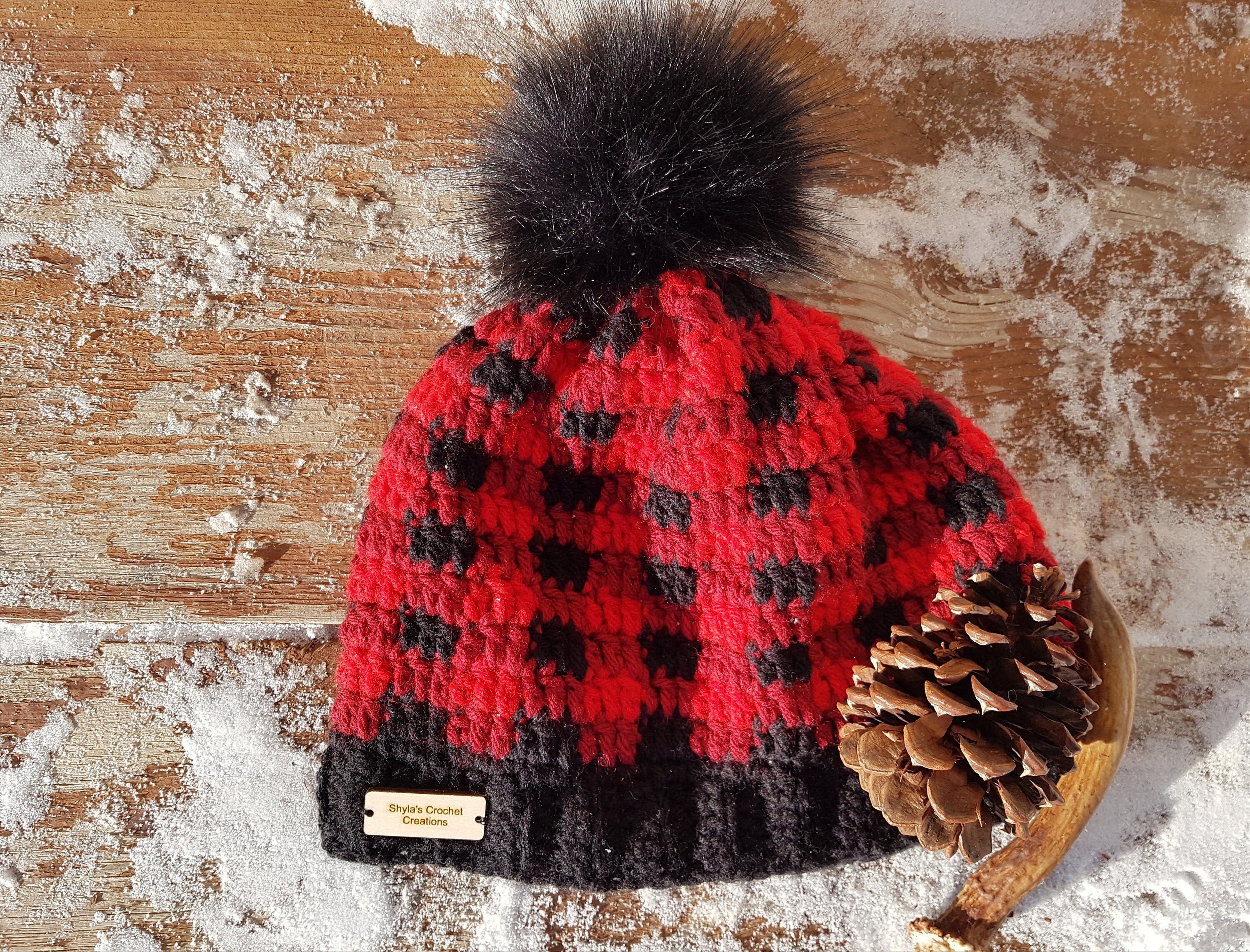 Crochet Buffalo Plaid Hat Red Buffalo 