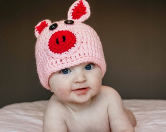 Pig hat, pig, newborn photo prop, newborn outfit, crochet newborn outfit, newborn, Piggy hat, pig photo