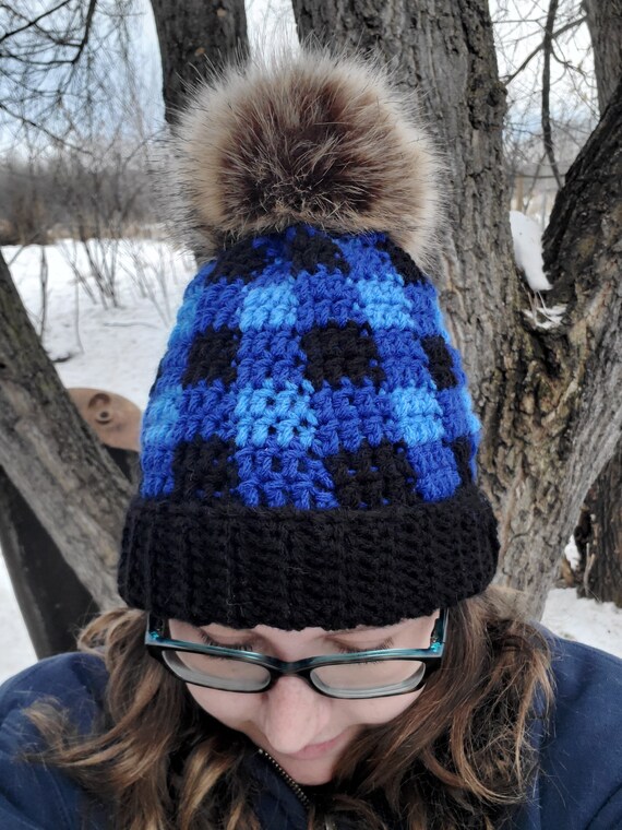 Crochet Blue Buffalo Plaid Hat Mommy 