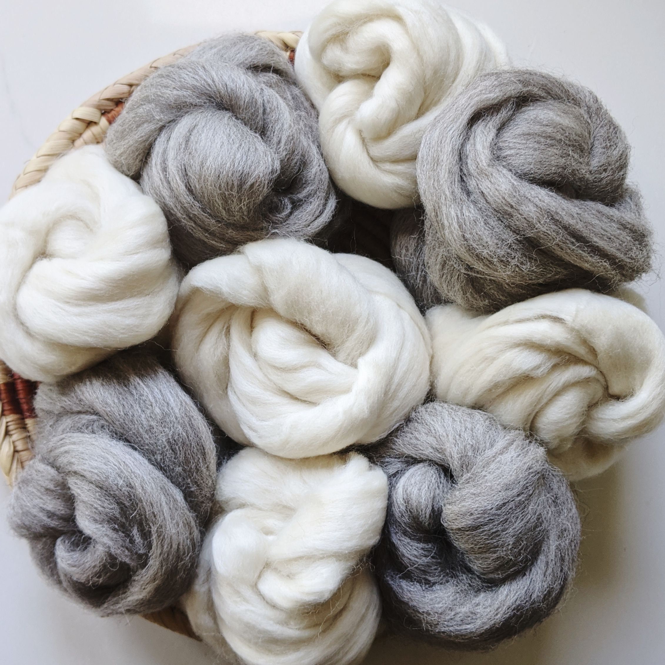 natural grey or creamy white wool roving