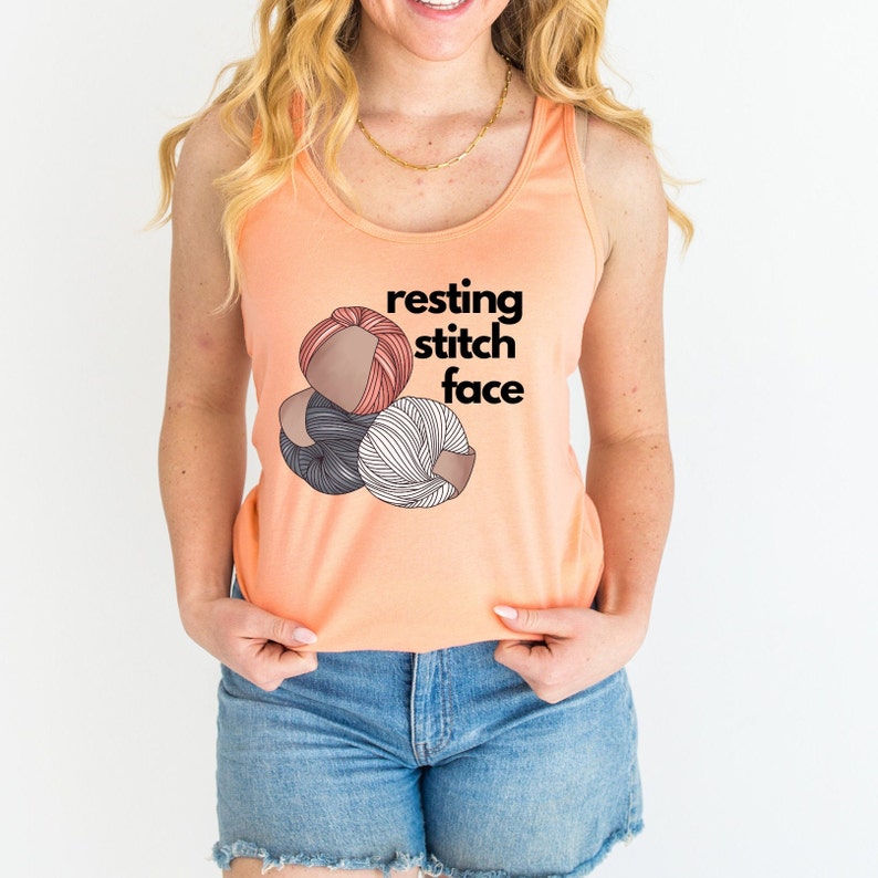 resting stitch face tank, knitting tank, crochet tank, crafting tank, gift for her, crafter shirt, knitting shirt, womens racerback tank image 3