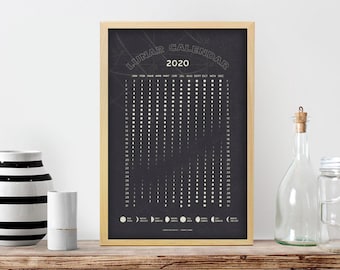 MOON PHASES 2020  |  Lunar Calendar  | Print/poster