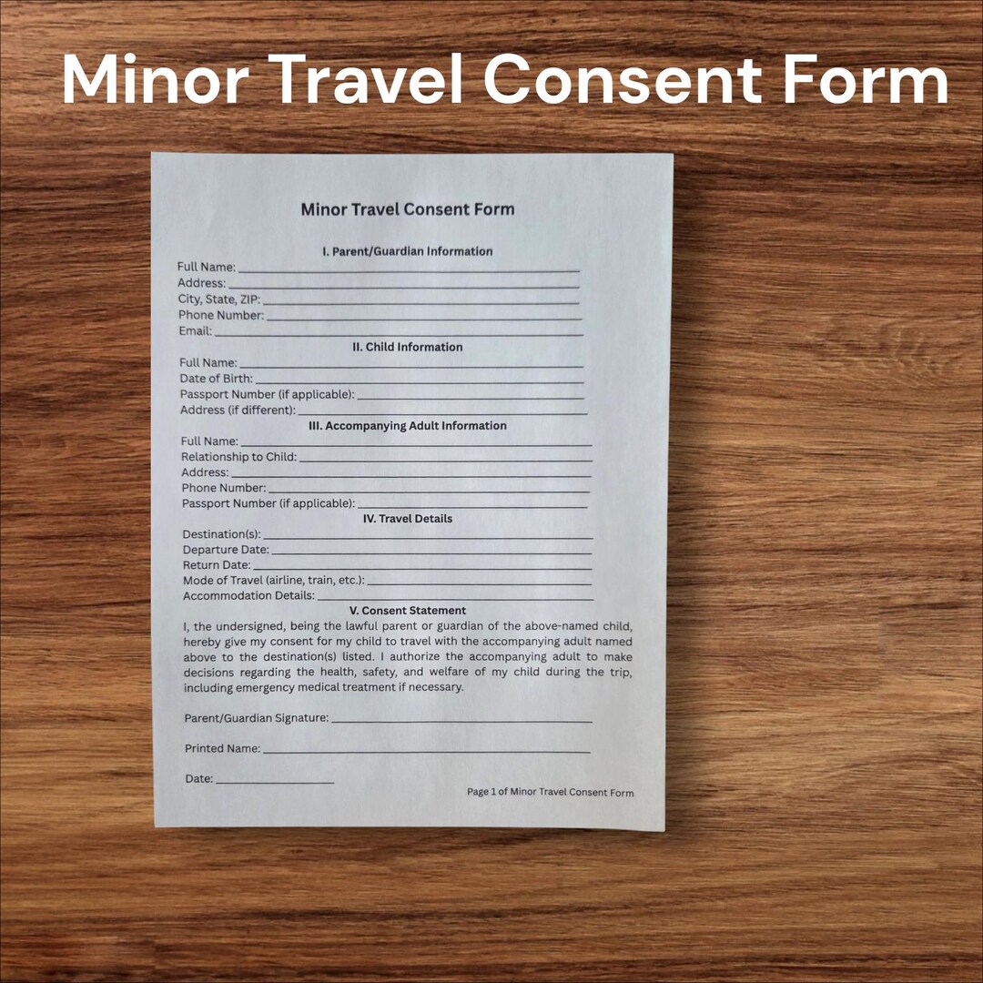 Travel Consent Form for Minors, Parental Consent for Minor Travel ...