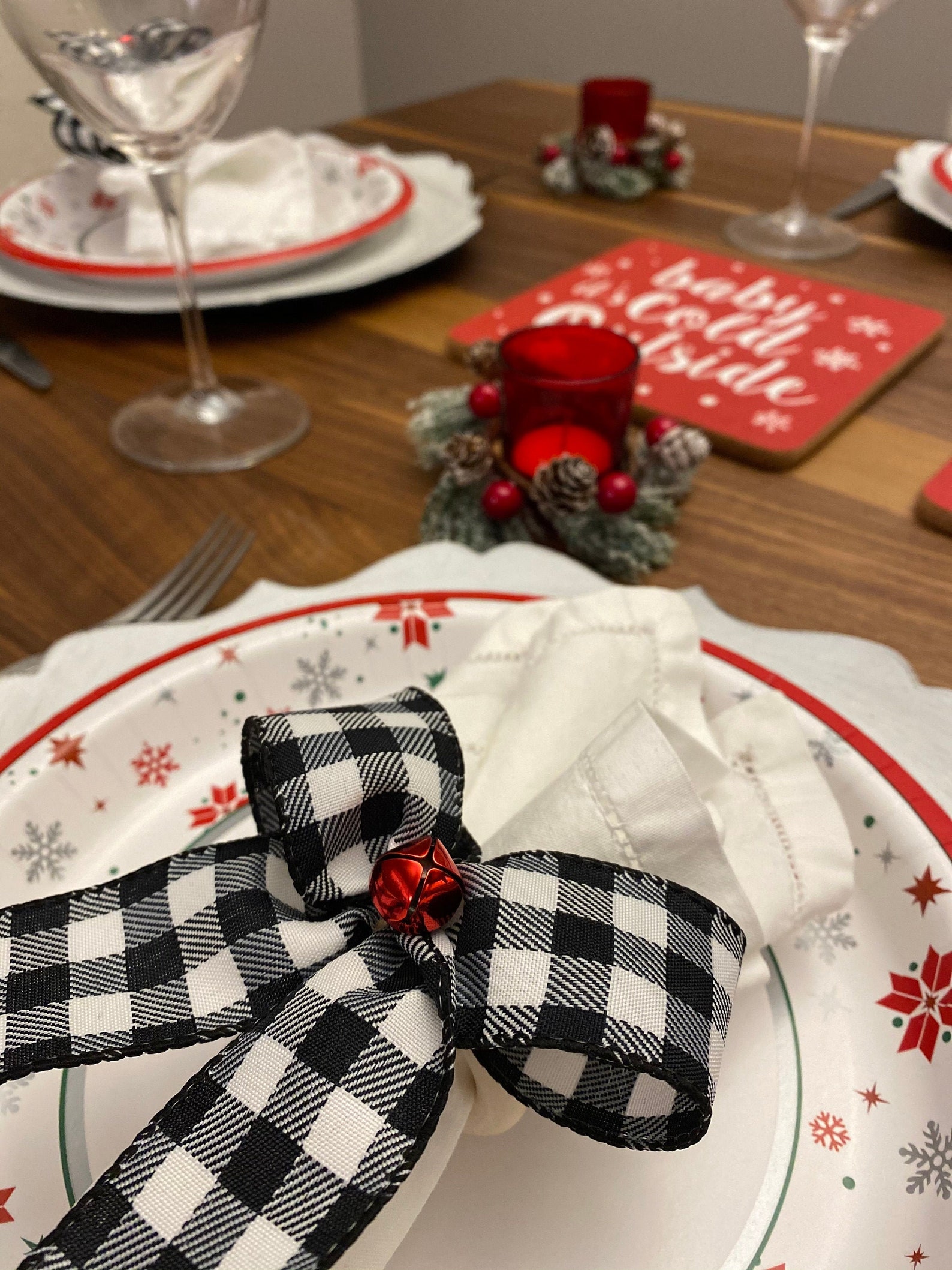 Black and White Buffalo Plaid Bow Napkin Rings Set of 6 Etsy