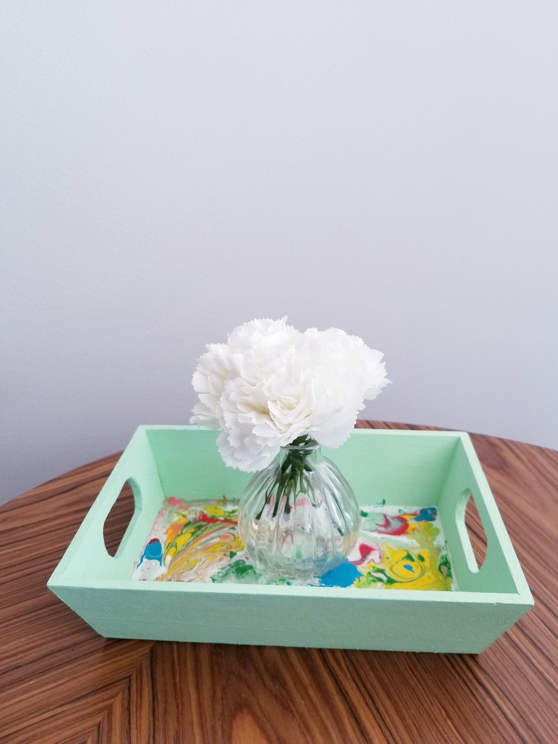 Acrylic pour painting serving tray with handles Etsy