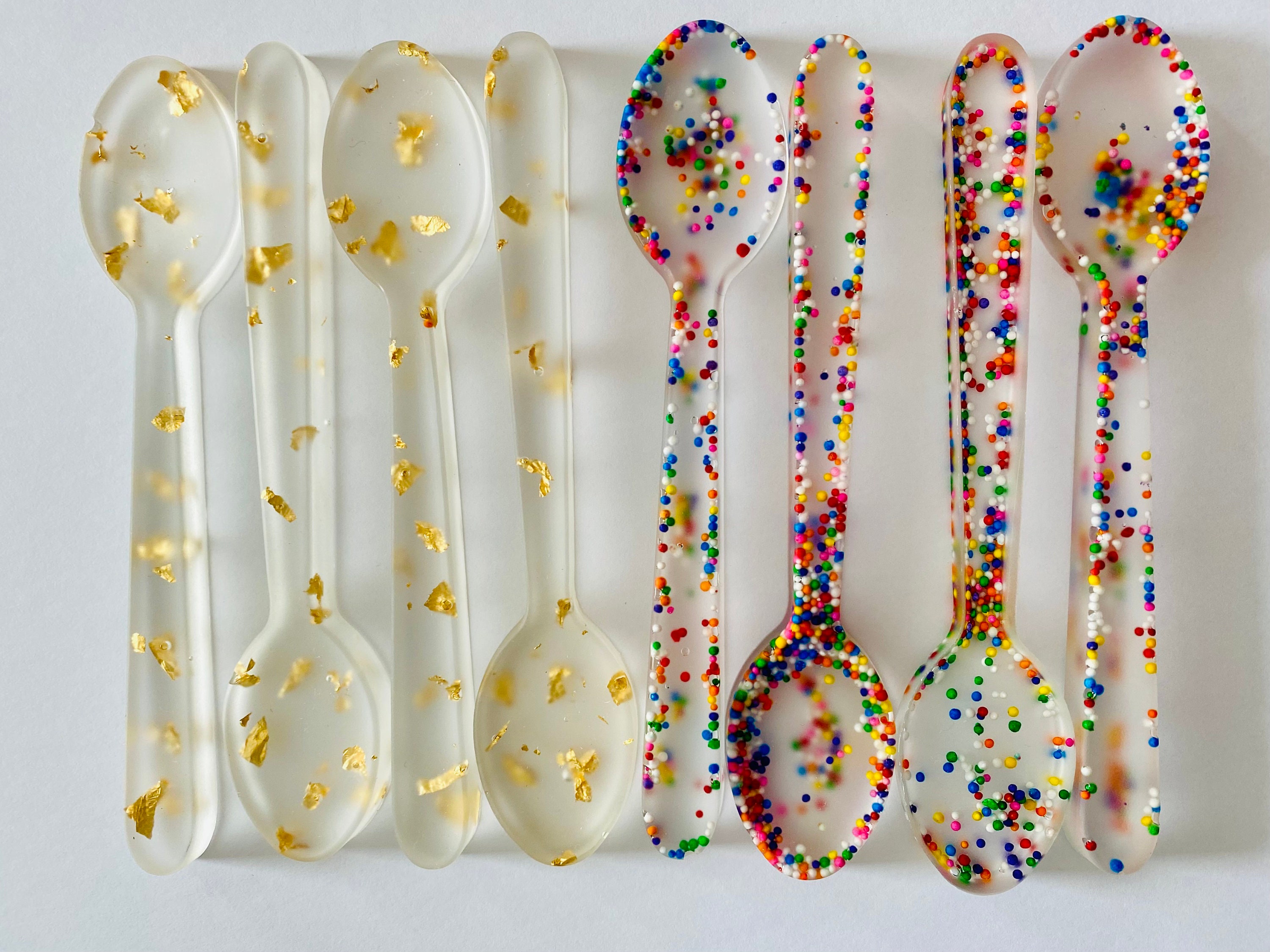 Resin Spoon Set of 4 Sprinkles Spoons Golden Accents Spoons Etsy