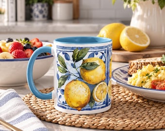 Lemon Tile Coffee Mug Mediterranean Kitchen Decor Italian Cup for Nonna