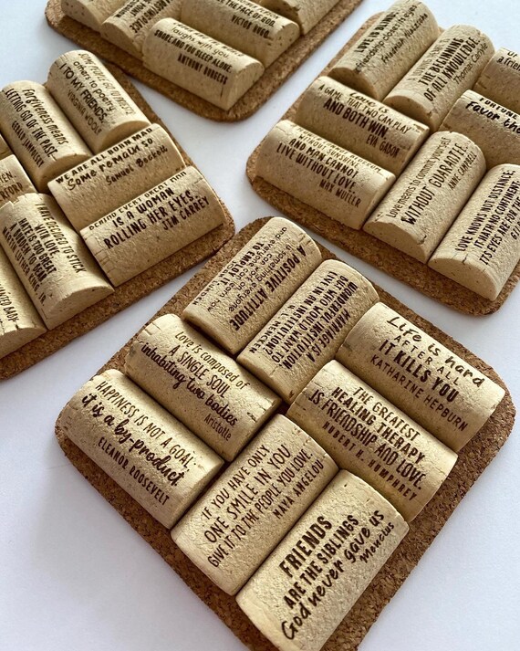 Wine Cork Coasters Set of 4 Quotes Cork Coasters Etsy