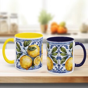 Start your day with the vibrant charm of Italy with our Lemon tile ceramic mug! These are 11-ounce cups.
