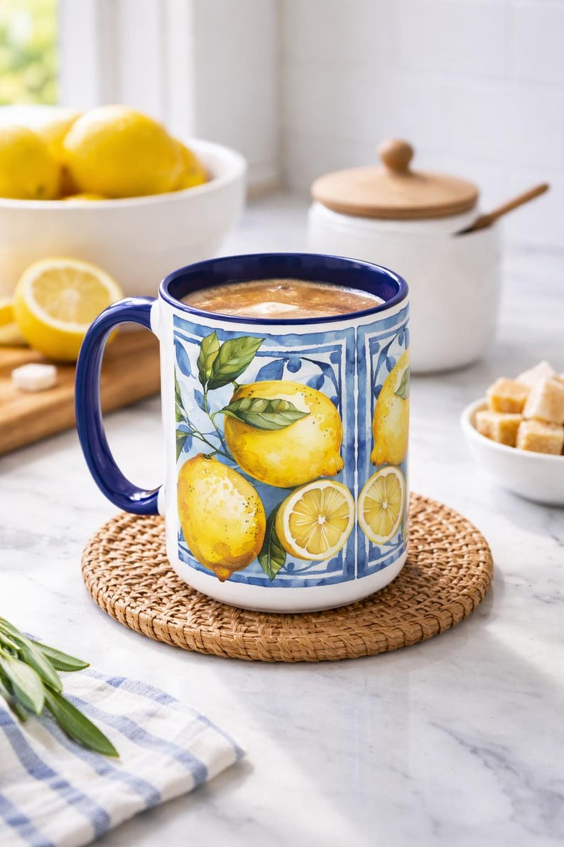 Inspired by traditional Italian ceramics' vibrant colors and designs, this mug is perfect for coffee, or simply brightening up your kitchen. This mug is the 15 oz. one.