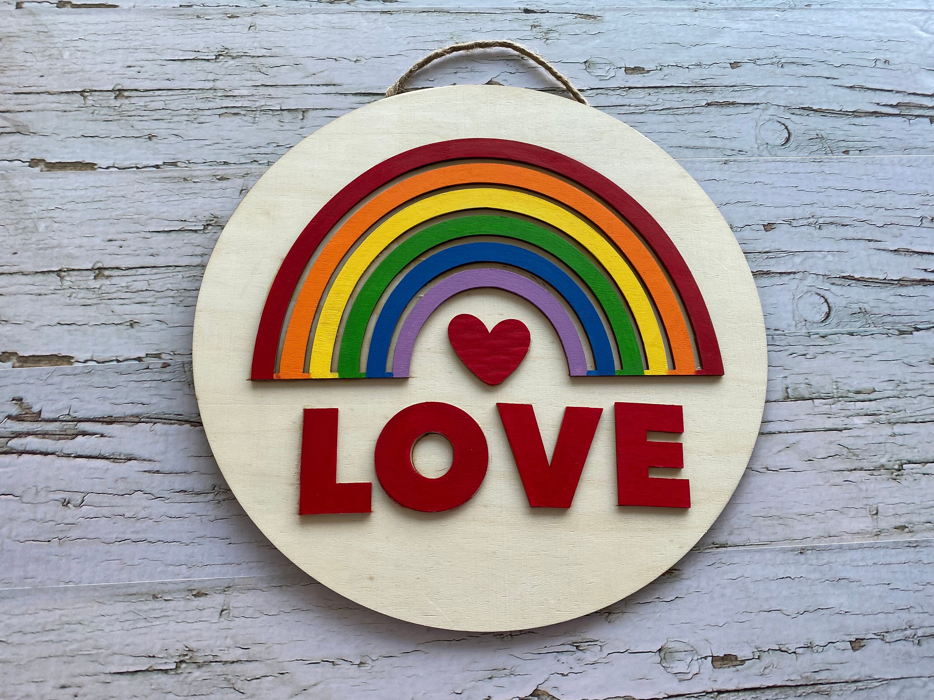 Enseigne en Bois Arc-En-Ciel Peinte à La Main, Décor Mural de Pépinière, Enseigne Murale Salle Jeux