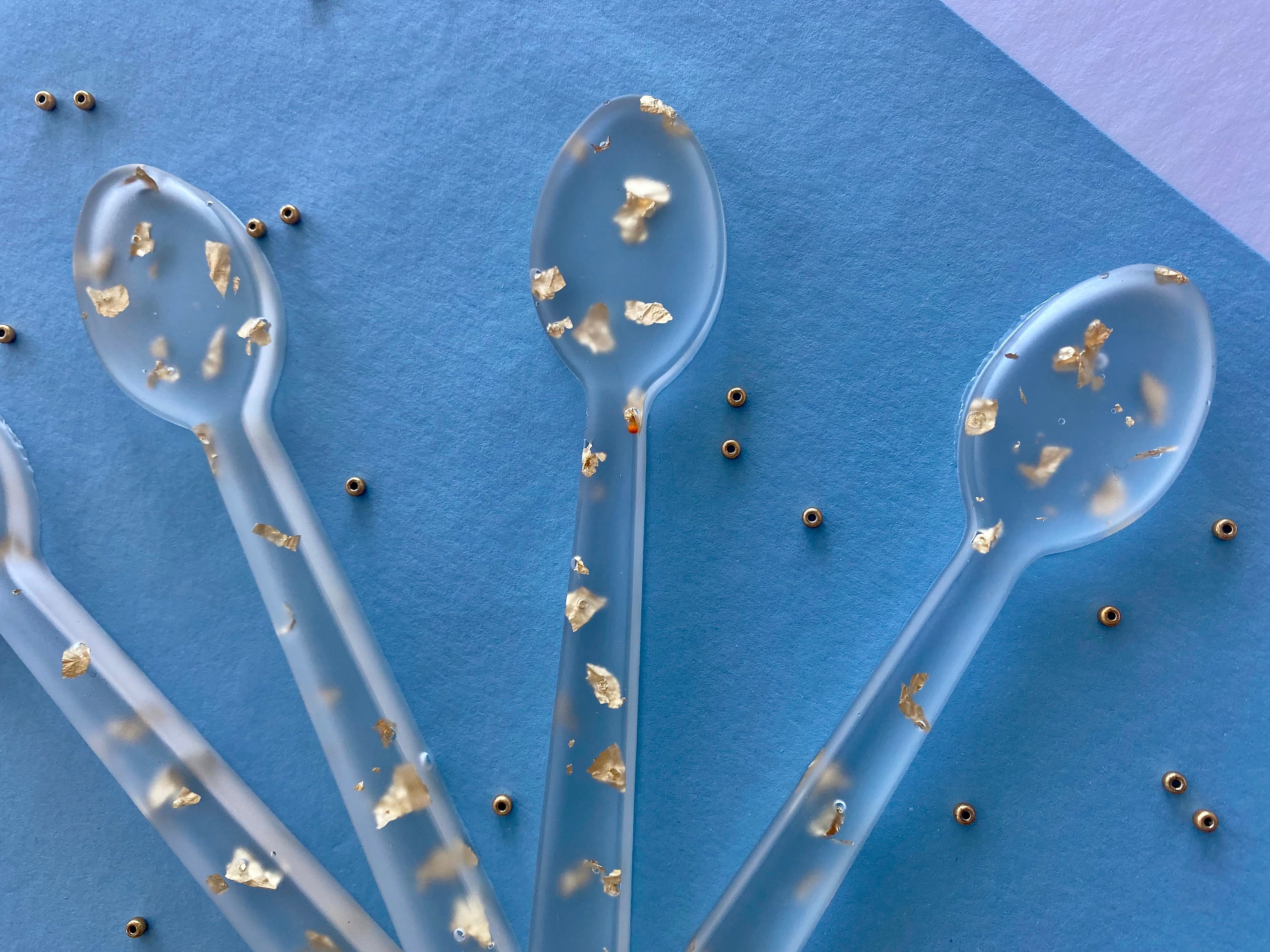 Resin Spoon Set of 4 Sprinkles Spoons Golden Accents Spoons Etsy