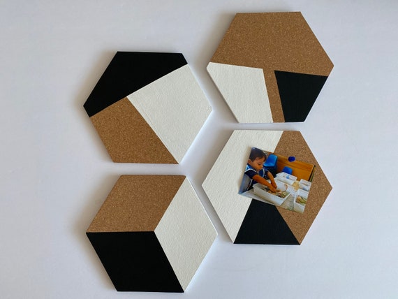 Cork Bulletin Board Hexagon White, Small Framed Corkboard Tiles for Wall,  Thick