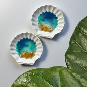 Personalized Ocean Ring Dish Custom Wedding Gift Engagement Porcelain Jewelry Holder Beach Resin Trinket Dish