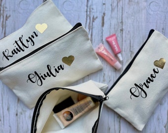 Canvas Cosmetic Bag Spa Birthday Party Favor Custom Makeup Bag Travel Pouch for Bridesmaids Mother's Day Gift for Teacher