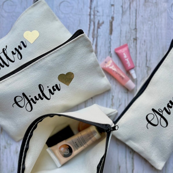 Bolsa de cosméticos personalizada para cumpleaños, bolsa de maquillaje de lona, bolsa de viaje para damas de honor