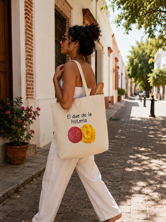 Frito con Salami Canvas Bag, Funny Spanish Tote Bag, Dominican Republic Food Art, Tostones Shopping Bag