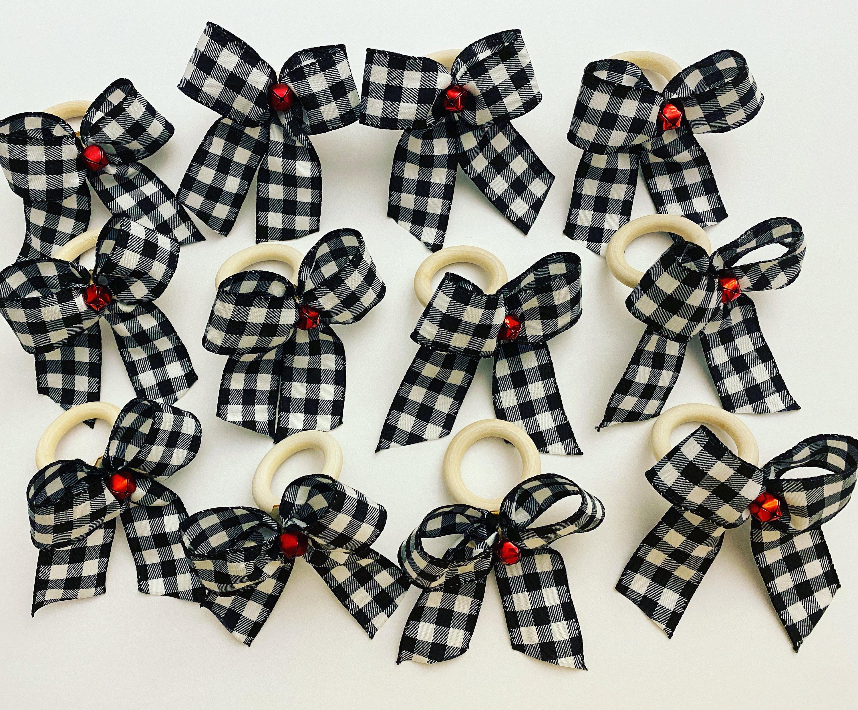 Black and White Buffalo Plaid Bow Napkin Rings Set of 6 Etsy