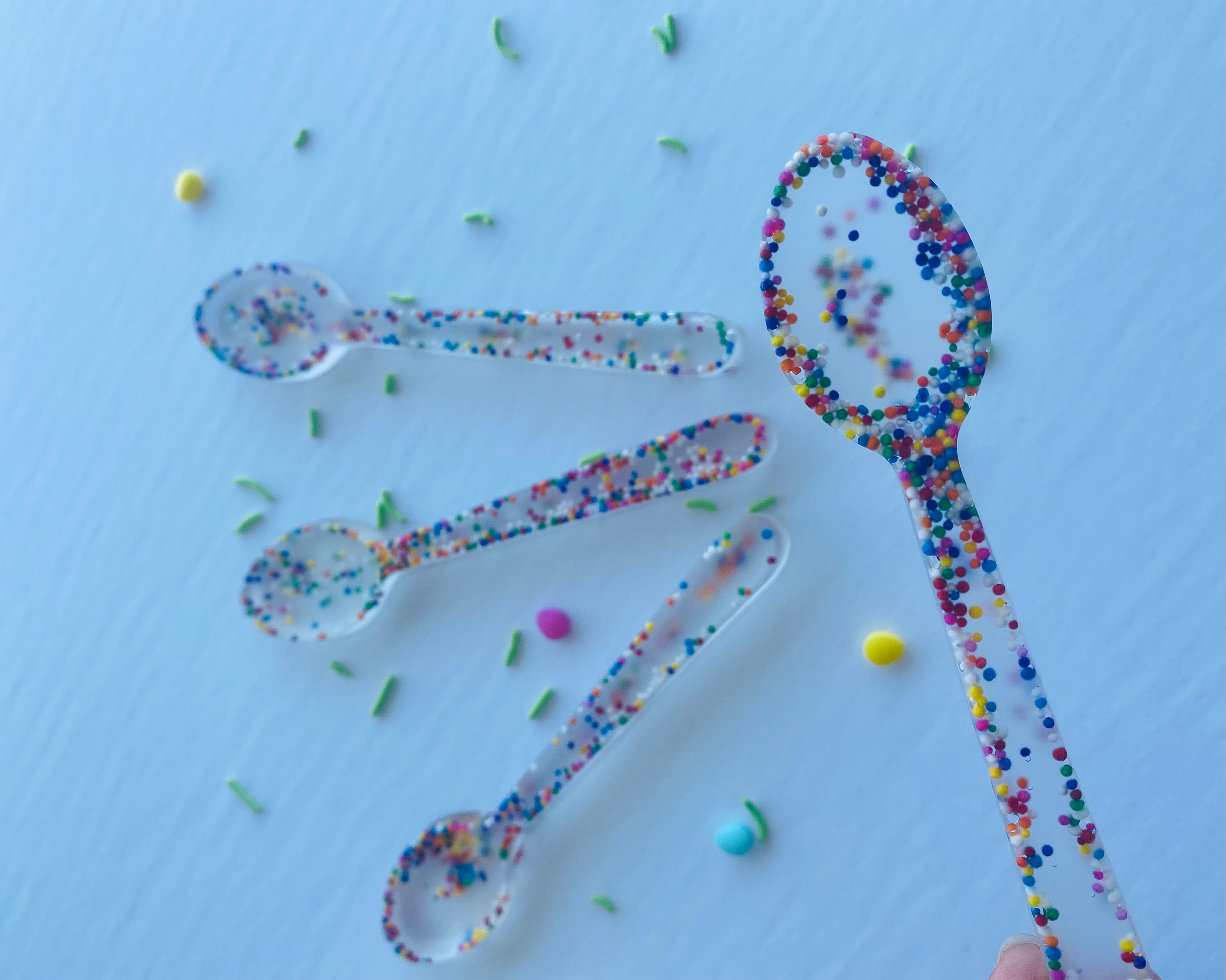 Resin Spoon Set of 4 Sprinkles Spoons Golden Accents Spoons Etsy