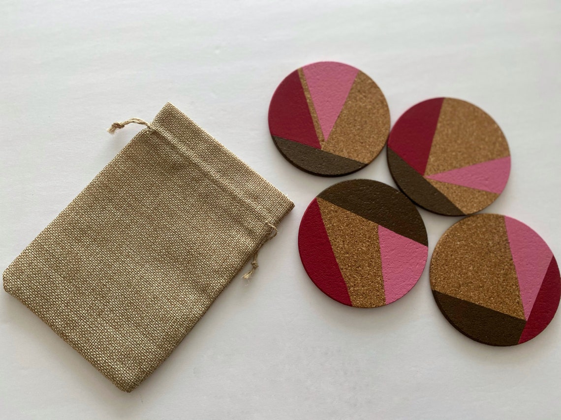 Custom Hand Painted Cork Coasters Set of 4 Geometric Cork Etsy