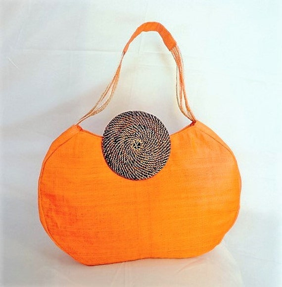 Abaca Bariw Tangerine Orange Ethnic Purse Handbag Tote fits 