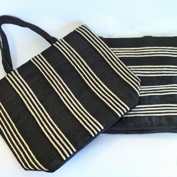 Abaca Bariw Black White Striped Ethnic Purse Handbag Tote (fits Laptop / Tablet) Ethnic Bag Dressy Casual Philippines Manila Hemp Pandan