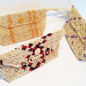 Porte-monnaie ethnique abaca pochette, couleurs assorties, élégant vêtement décontracté, chanvre de Manille des Philippines
