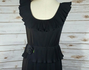 70 's Black disco peplos maxi jurk, kleine