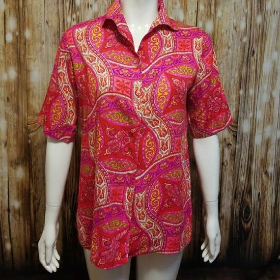 Vintage, 60's, psychedelic print leisure blouse, L