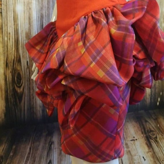 Vintage, 80's, Barboglio red ruffled plaid peplum… - image 5