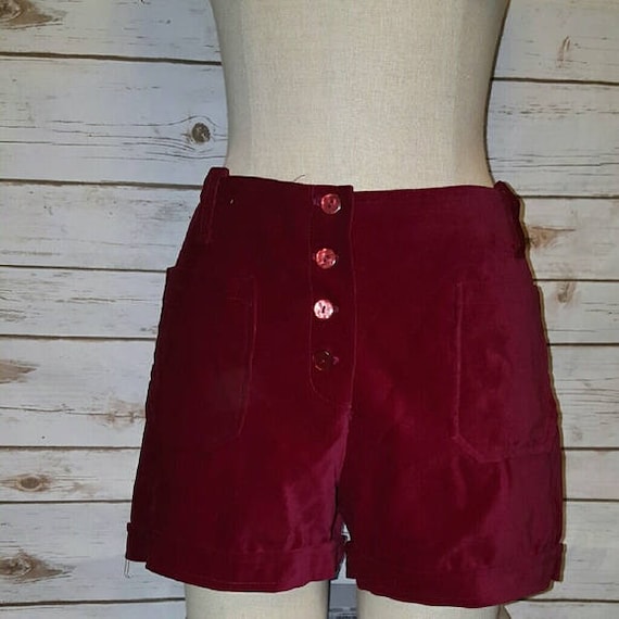 Vintage, 60's, high waist/ wine red velvet shorts,