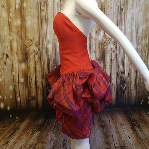 Vintage, 80's, Barboglio red ruffled plaid peplum… - image 4