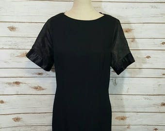 Vintage, 70's,  Black mod shift dress w/ sheer sleeves, Large