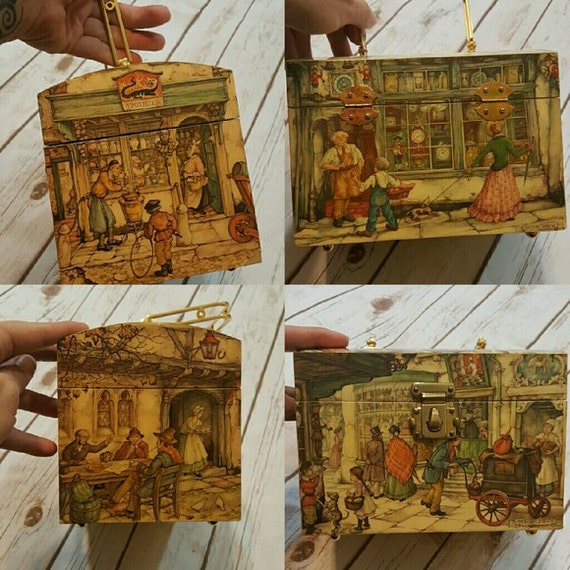 70's Anton Pieck decoupage box purse - image 2