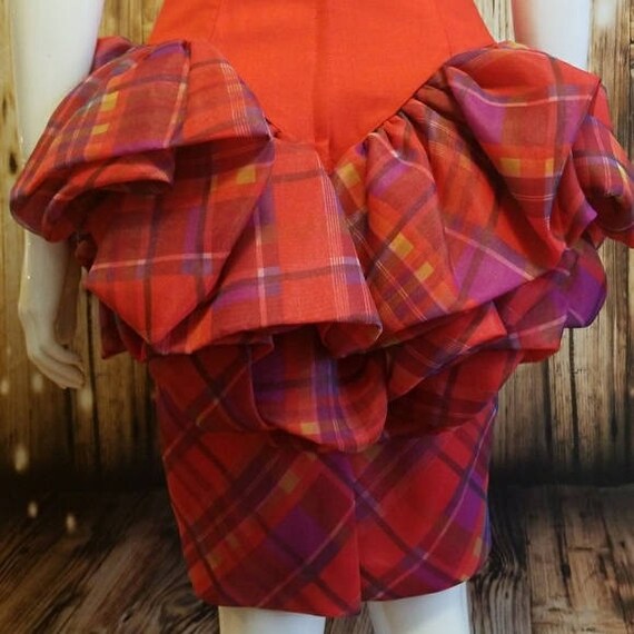 Vintage, 80's, Barboglio red ruffled plaid peplum… - image 6