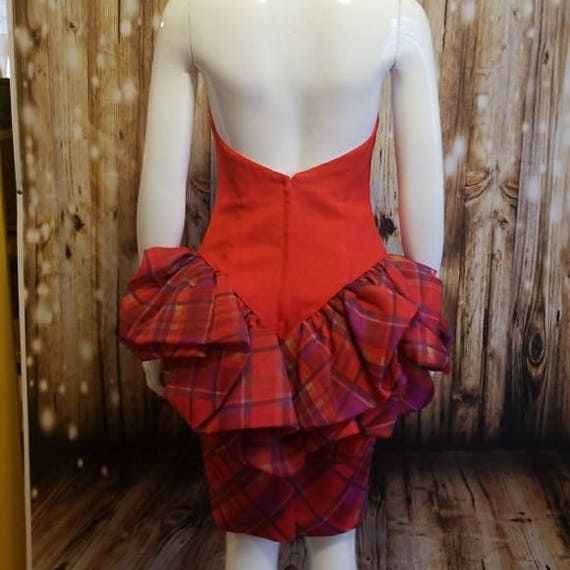 Vintage, 80's, Barboglio red ruffled plaid peplum… - image 3