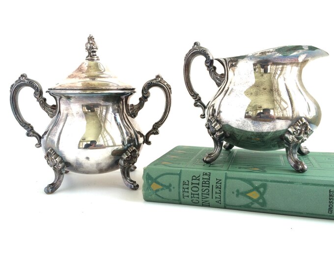 Silver Creamer and Sugar Set Antique Silver Silver Serving Set Silver