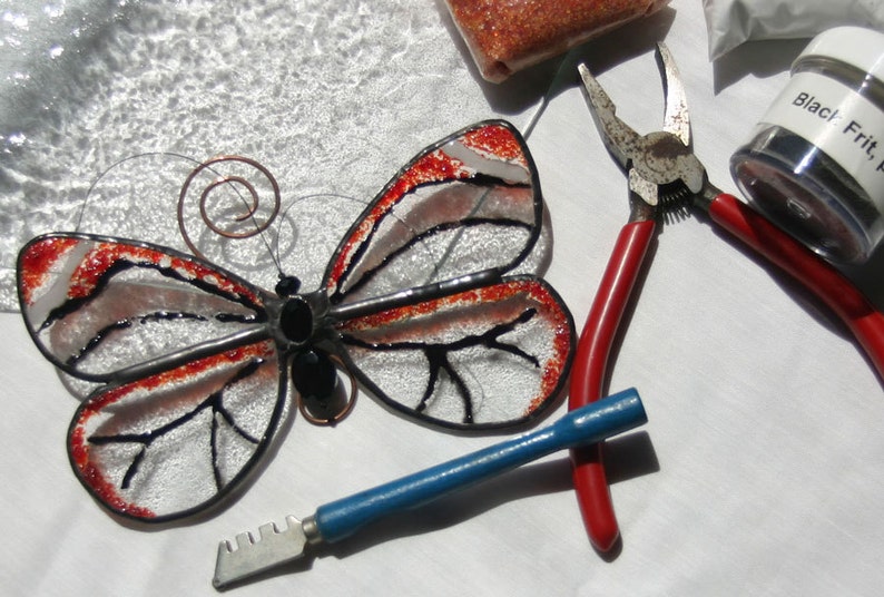 Stained Glass Butterfly Suncatcher in Clear with Painted Wings