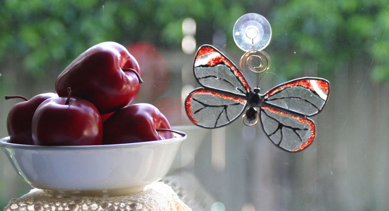 Stained Glass Butterfly Suncatcher in Clear with Painted Wings