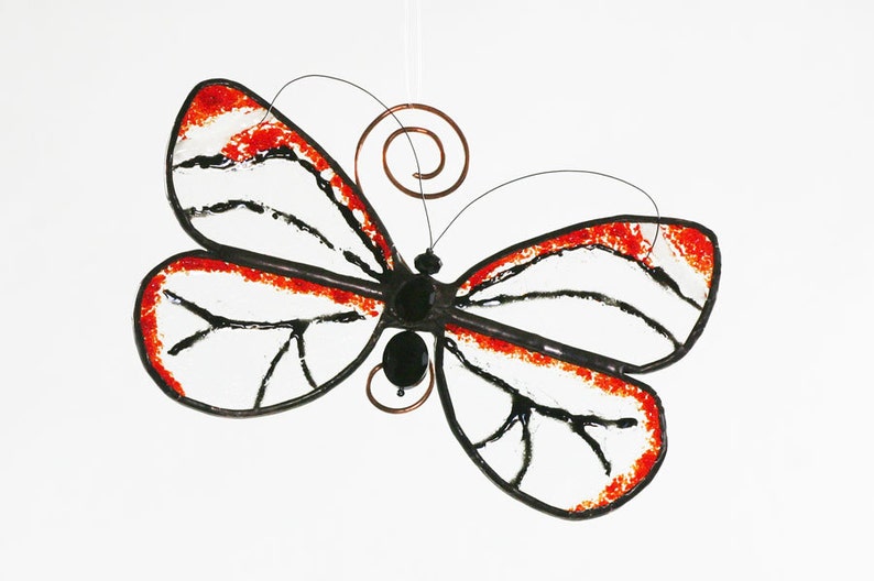 Stained Glass Butterfly Suncatcher in Clear with Painted Wings