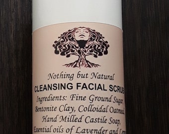 Face, Scrub, Cleanser, clear skin, bentonite clay, collodial oatmeal, exfoliate, soothing, clean skin, green beauty-CLEANSING FACIAL SCRUB