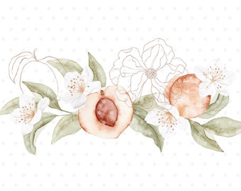 Blumen Pfirsiche Aquarell Blumenstrauß, Illustration Clipart