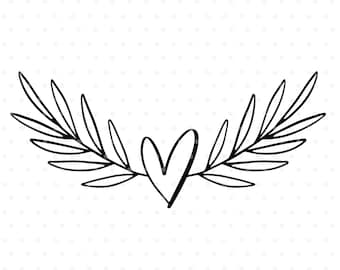 Heart flourish with branches svg cut file