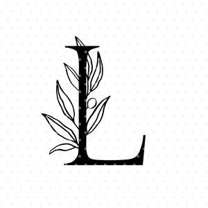 Archivo de corte de letra L svg, monograma inicial del alfabeto con imágenes prediseñadas de rama de olivo