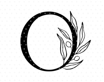 Letter O svg cutfile, alphabet initial monogram with olive branch clipart