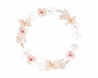 Dried Flowers watercolor wreath, Flower clipart