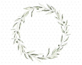 Watercolor olive branch wreath clipart