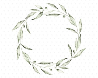 Green Olive branch watercolor wreath clipart
