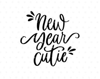 New year cutie Svg, Handlettered svg, Happy new year Svg, Christmas SVG file, Svg Commercial use, Winter svg, Silhouette & Cameo