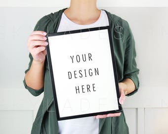 Download Free Woman Holding Black Picture Frame Mockup 8x10 Poster Mockup Quote Mockup Print Mockup Artwork Mockup Stock Photos Black Frame Best Free Website Mockup PSD Mockup Template